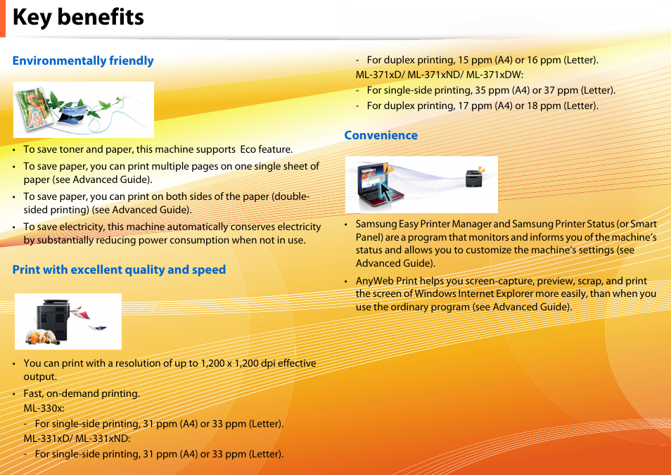 Key benefits | Samsung ML-331X User Manual | Page 5 / 245