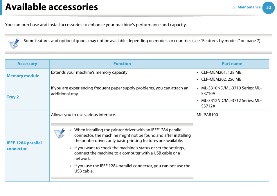 Available accessories | Samsung ML-331X User Manual | Page 50 / 245