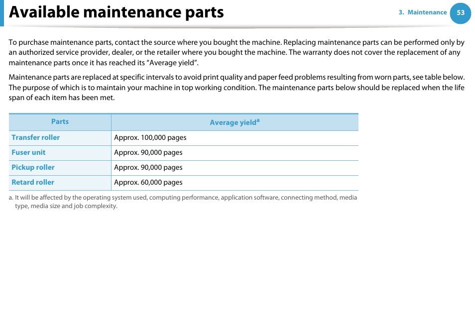 Available maintenance parts | Samsung ML-331X User Manual | Page 51 / 245