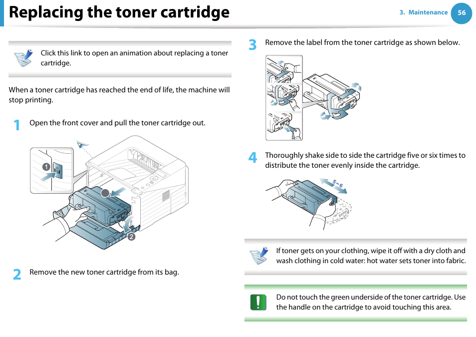 Replacing the toner cartridge | Samsung ML-331X User Manual | Page 54 / 245