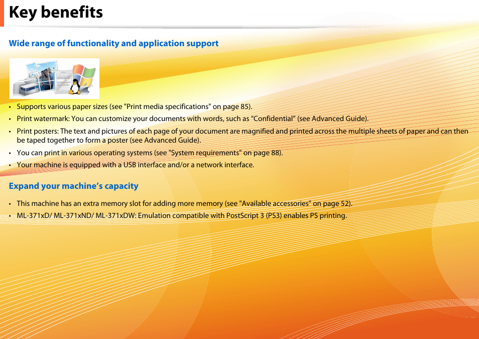 Key benefits | Samsung ML-331X User Manual | Page 6 / 245