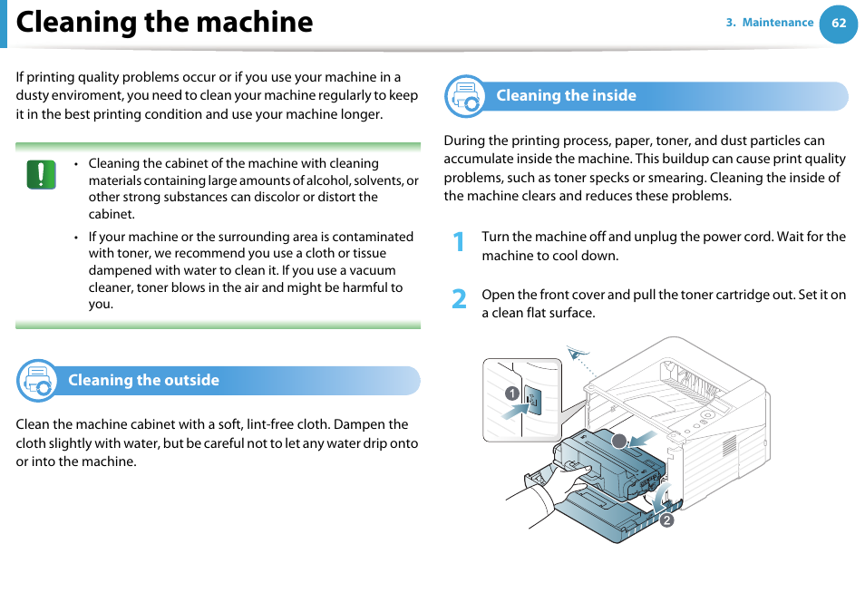 Cleaning the machine, Cleaning the outside, Cleaning the inside | Samsung ML-331X User Manual | Page 60 / 245