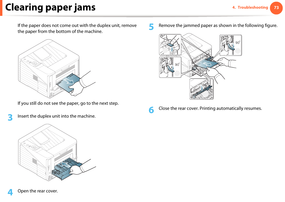 Clearing paper jams | Samsung ML-331X User Manual | Page 70 / 245