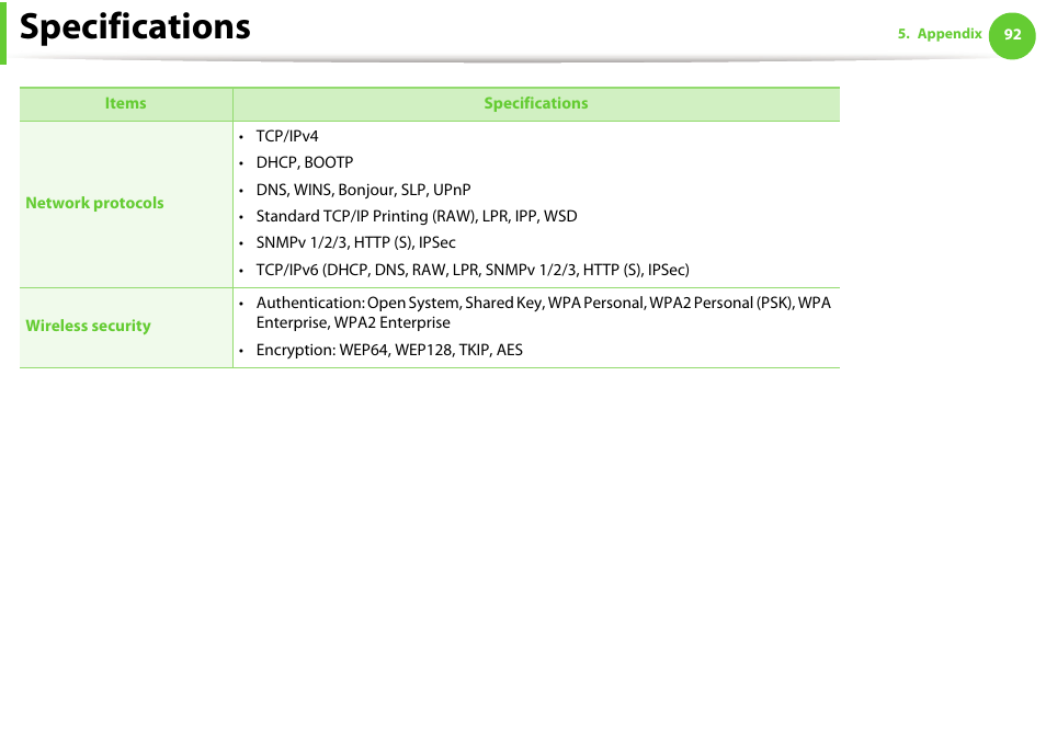 Specifications | Samsung ML-331X User Manual | Page 89 / 245