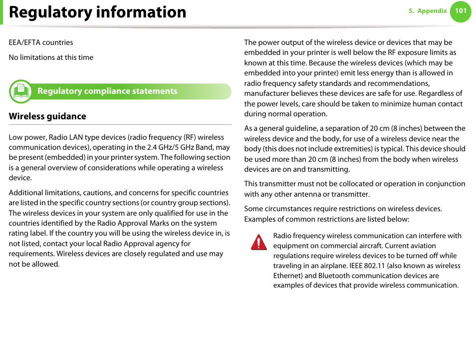 Regulatory compliance statements, Regulatory information | Samsung ML-331X User Manual | Page 98 / 245