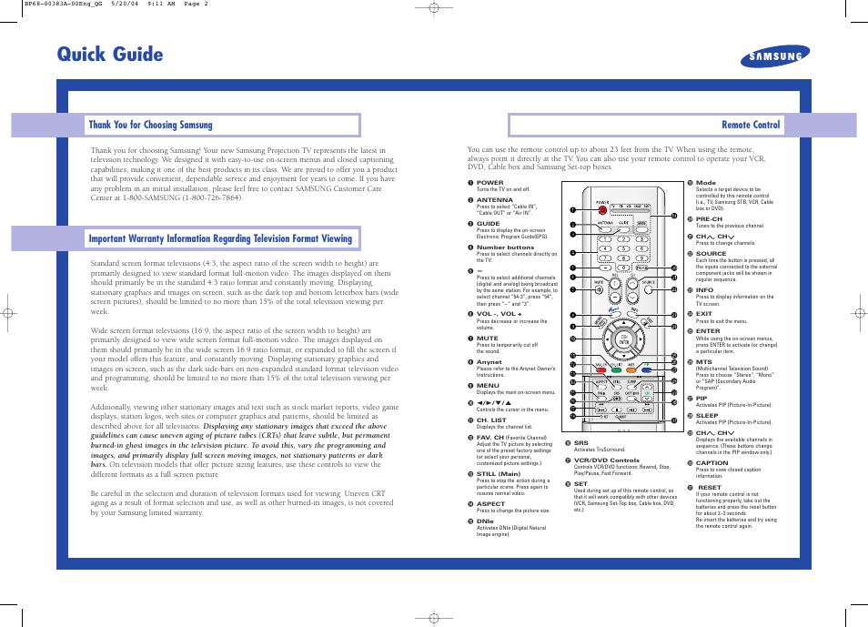 Samsung CRT Television User Manual | 2 pages