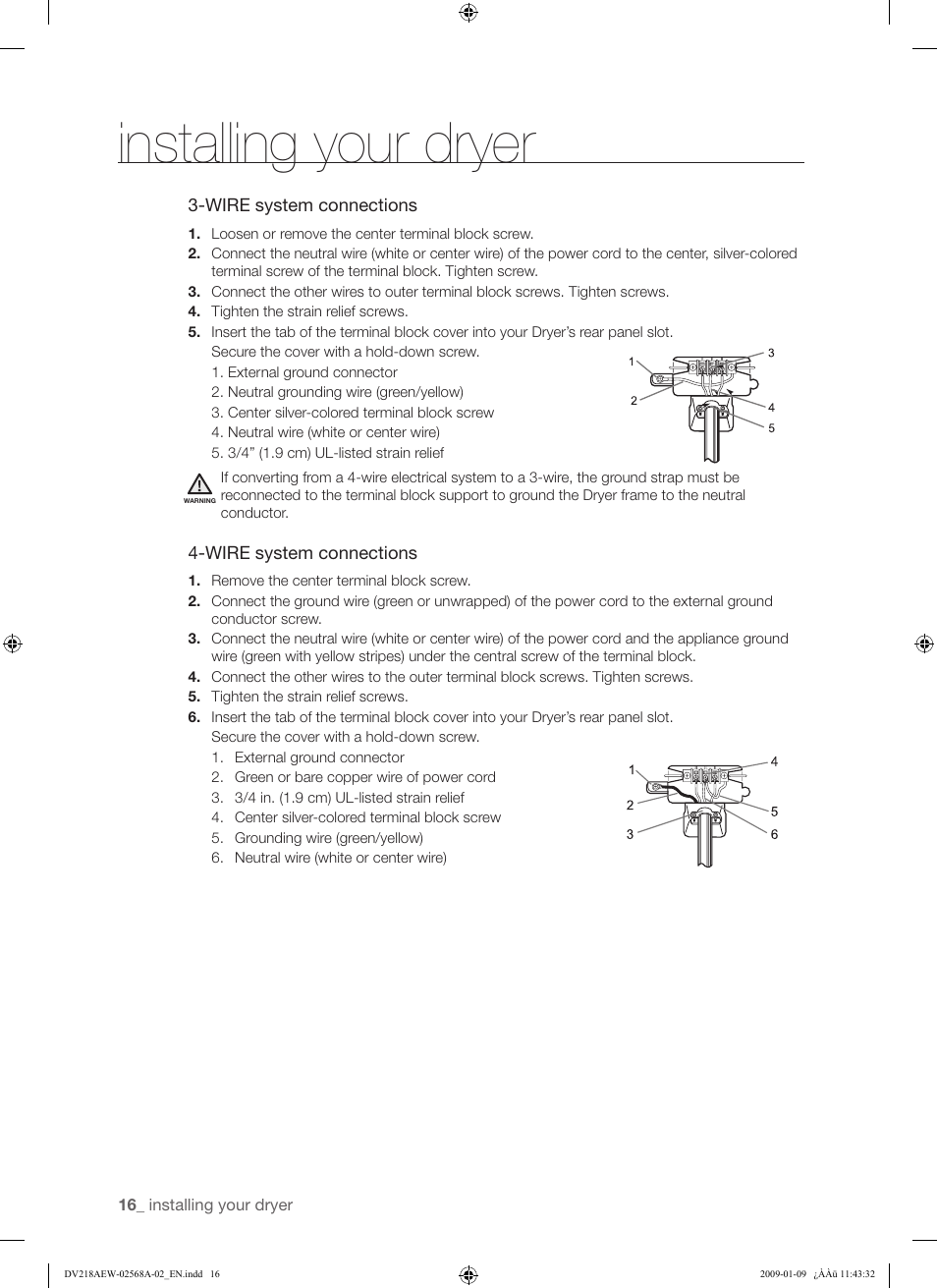 Installing your dryer | Samsung DV209AE User Manual | Page 16 / 68