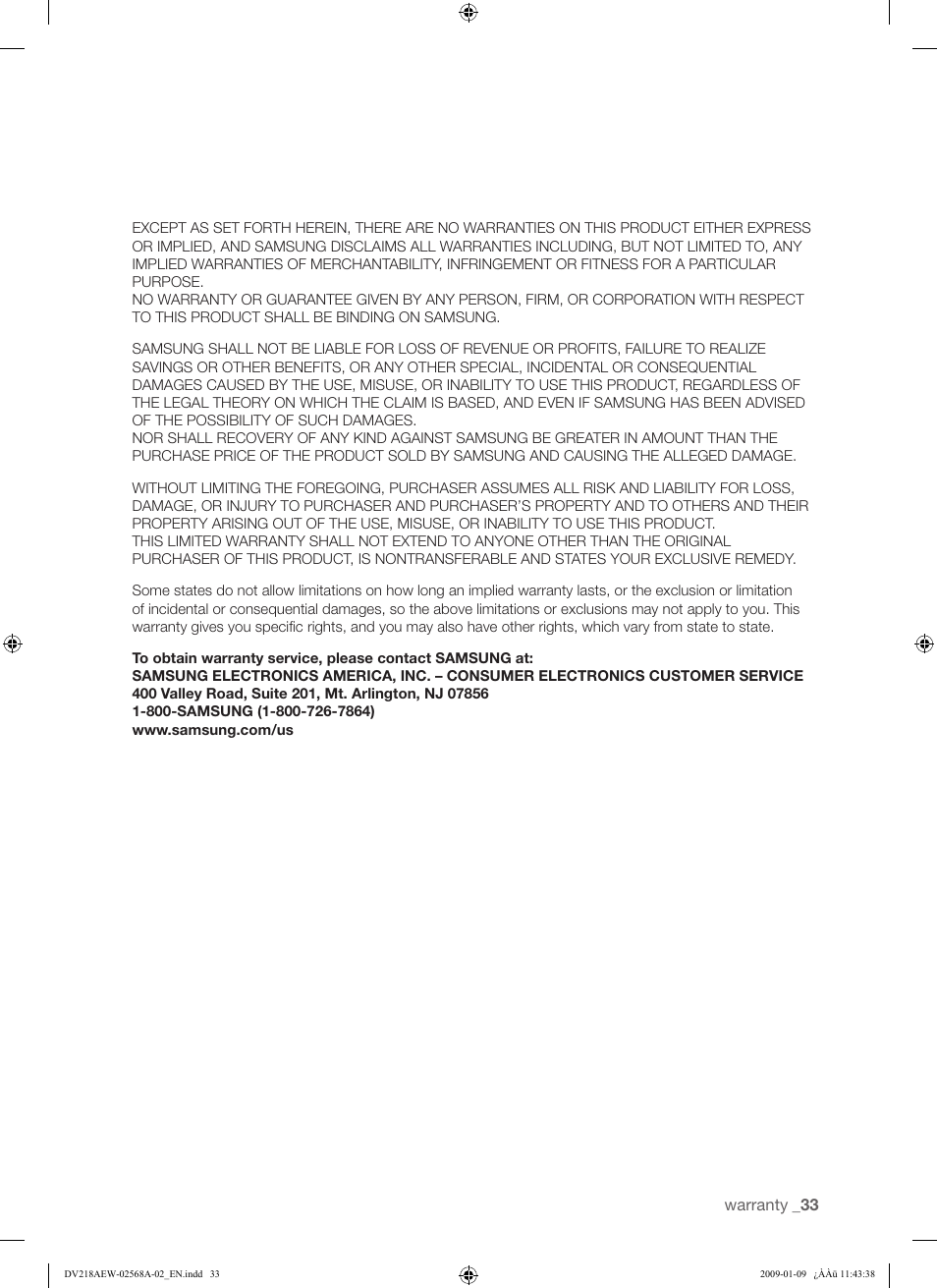 Samsung DV209AE User Manual | Page 33 / 68