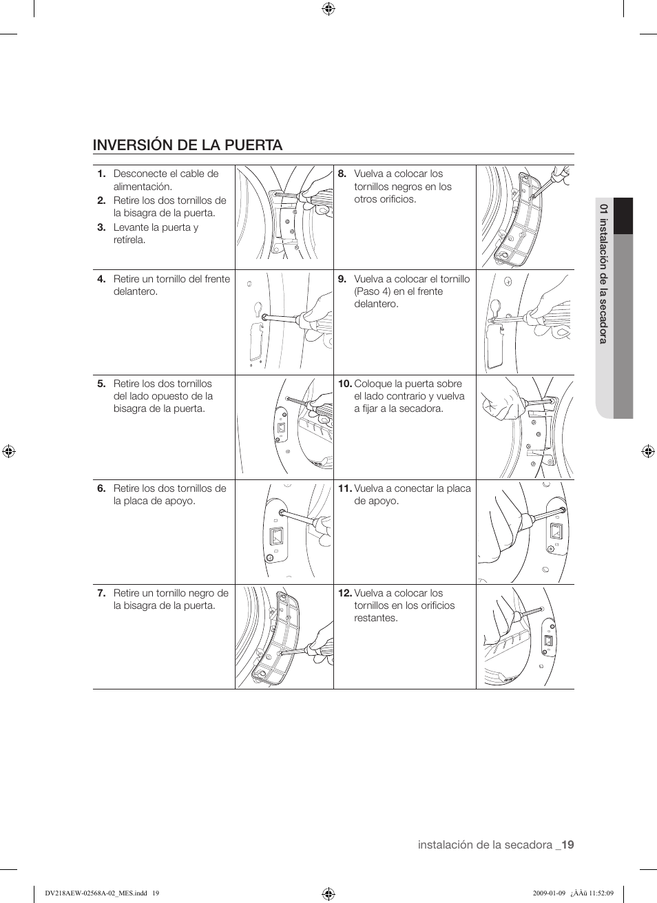 Inversión de la puerta | Samsung DV209AE User Manual | Page 53 / 68