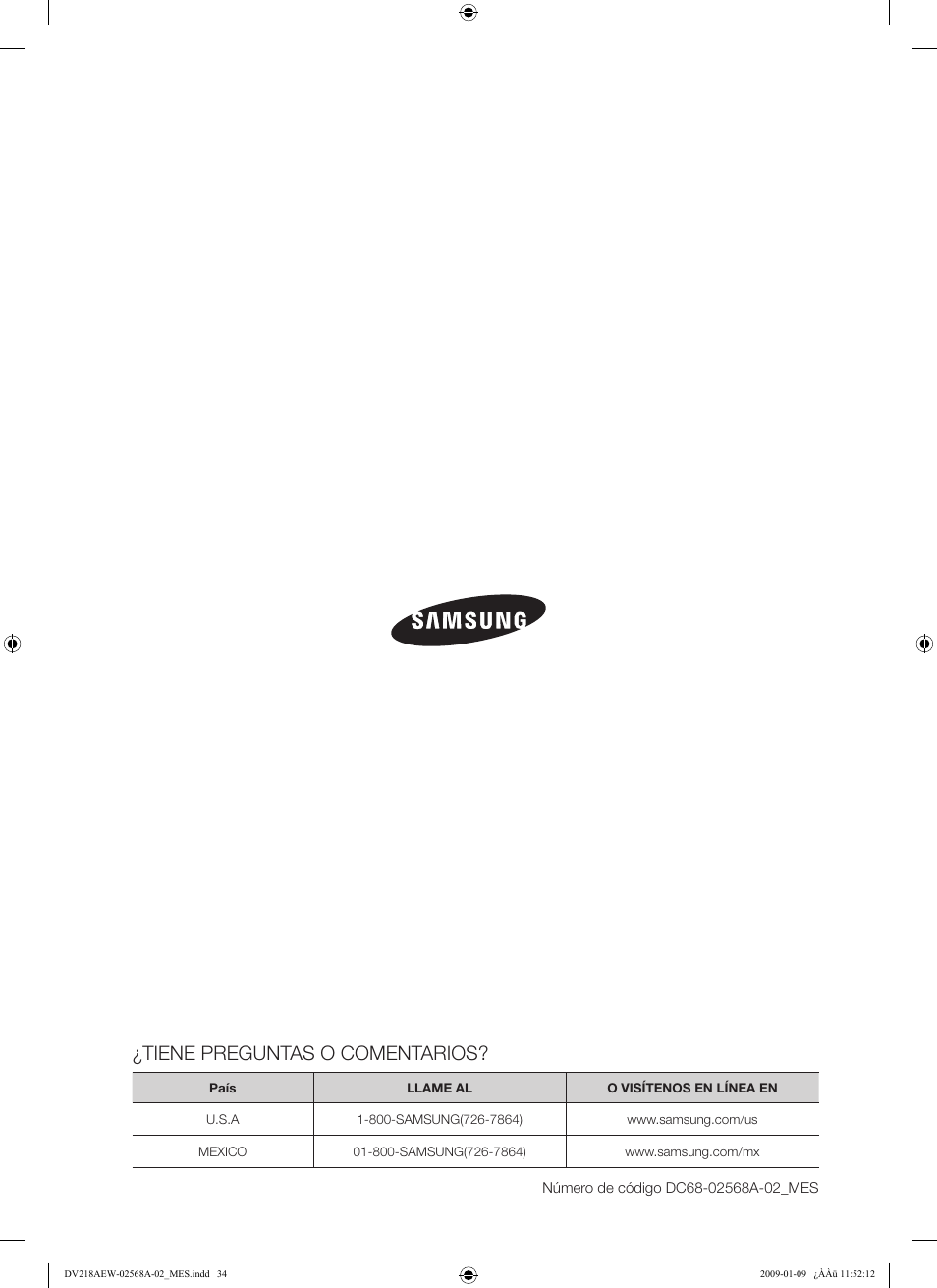 Tiene preguntas o comentarios | Samsung DV209AE User Manual | Page 68 / 68