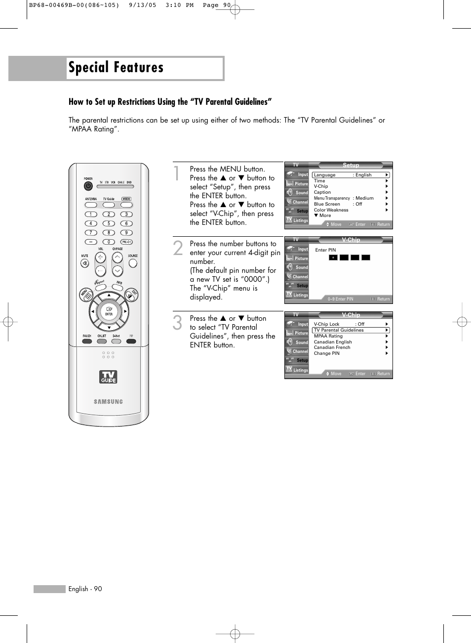 Special features | Samsung HL-R5067W User Manual | Page 90 / 144