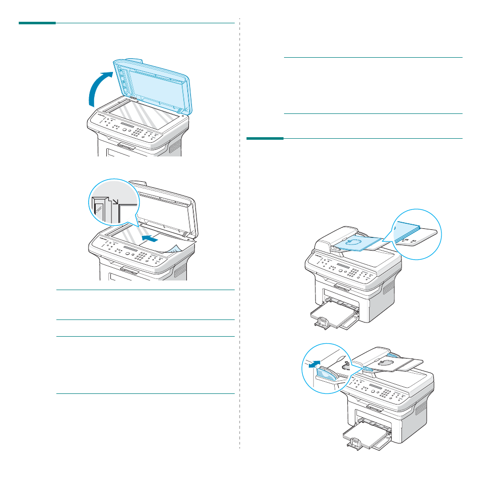 Making copies on the document glass, Making copies from the automatic document feeder | Samsung SCX-4321 User Manual | Page 32 / 118