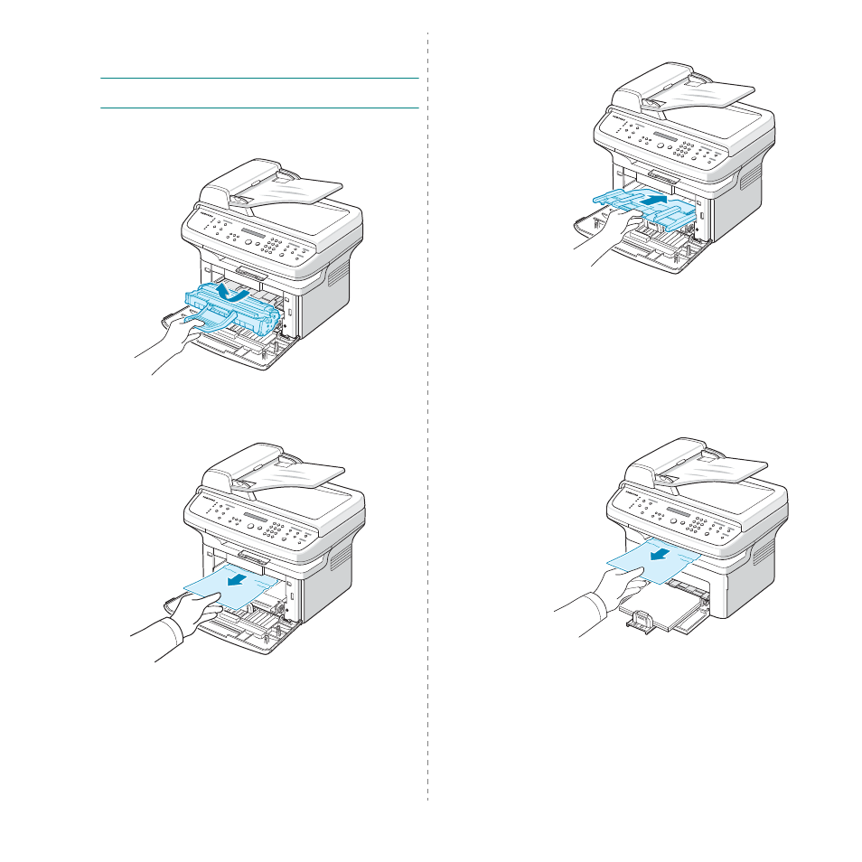 In the fuser area or around the toner cartridge, In the paper exit area | Samsung SCX-4321 User Manual | Page 61 / 118