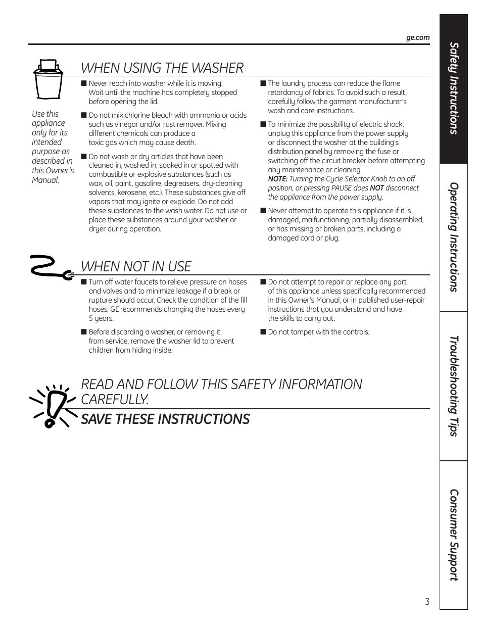 When using the washer, When not in use | Samsung DVD-V80 User Manual | Page 3 / 24