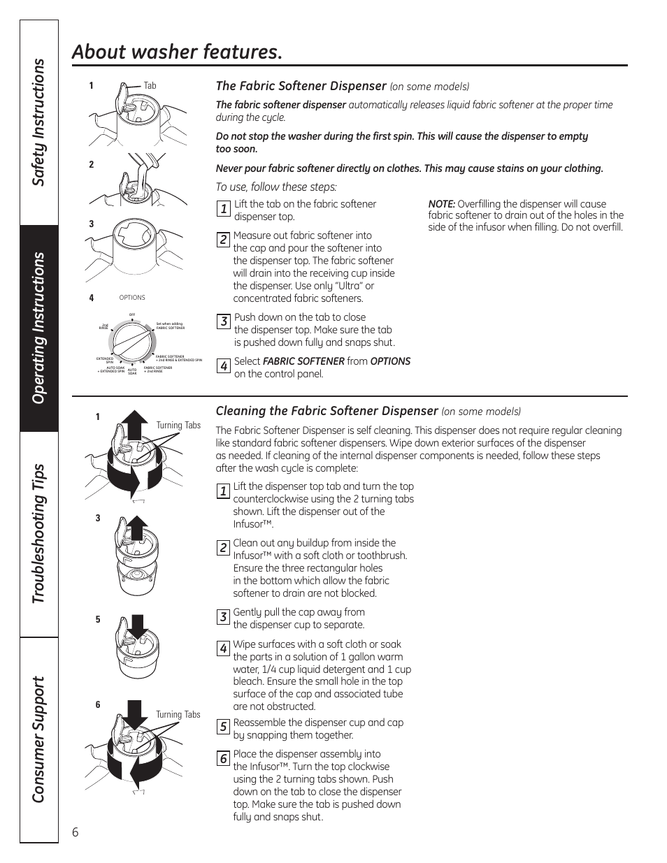 Features, Features , 7, About washer features | Cleaning the fabric softener dispenser, The fabric softener dispenser | Samsung DVD-V80 User Manual | Page 6 / 24