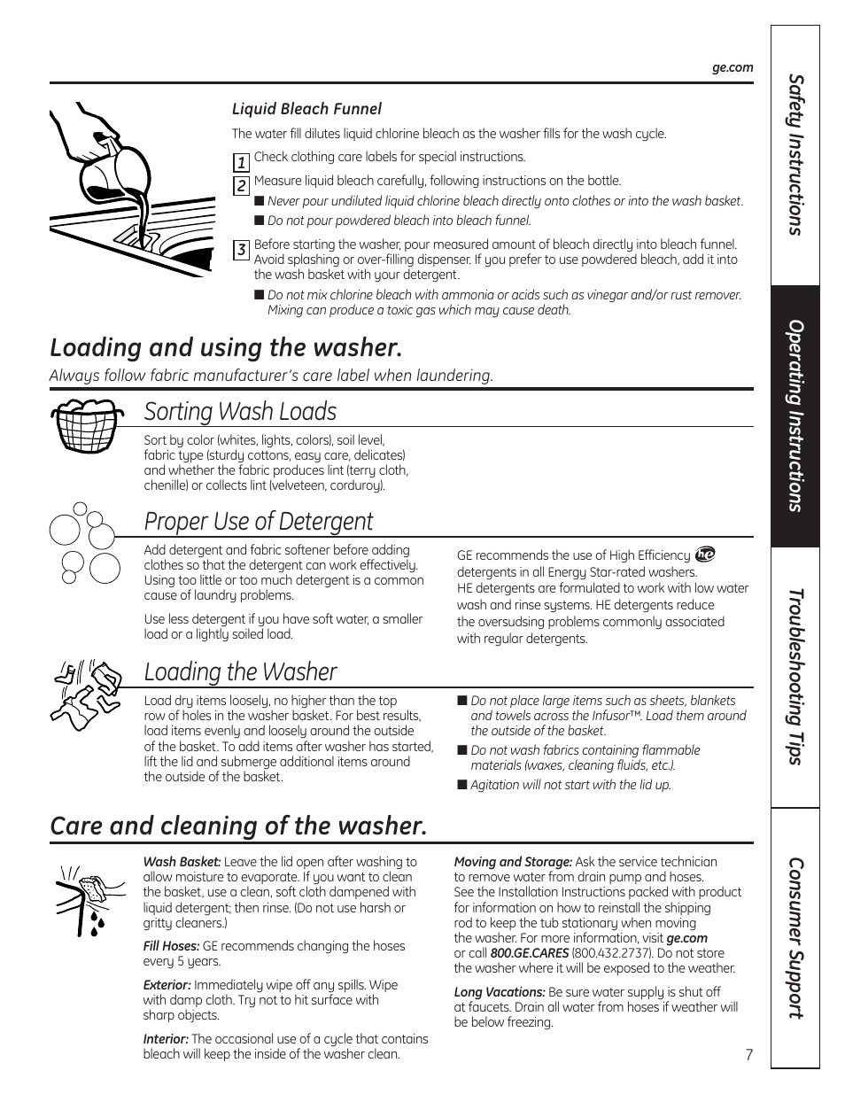 Care and cleaning of the washer, Loading and using the washer, Sorting wash loads | Proper use of detergent, Loading the washer | Samsung DVD-V80 User Manual | Page 7 / 24
