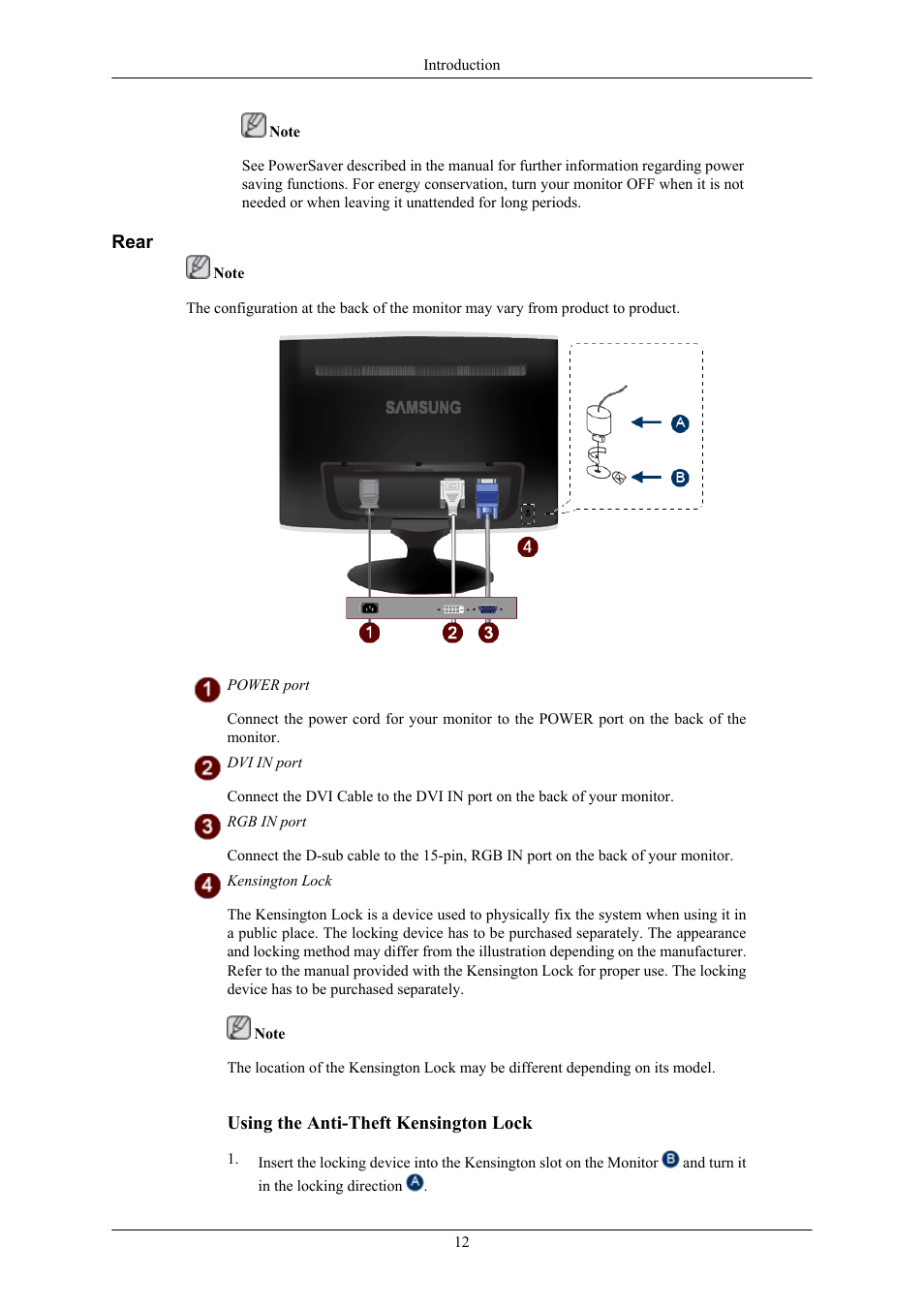 Rear | Samsung T220G User Manual | Page 5 / 20