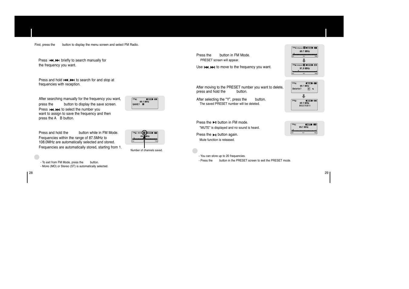 Listening to fm radio | Samsung YP-C1 H User Manual | Page 15 / 28