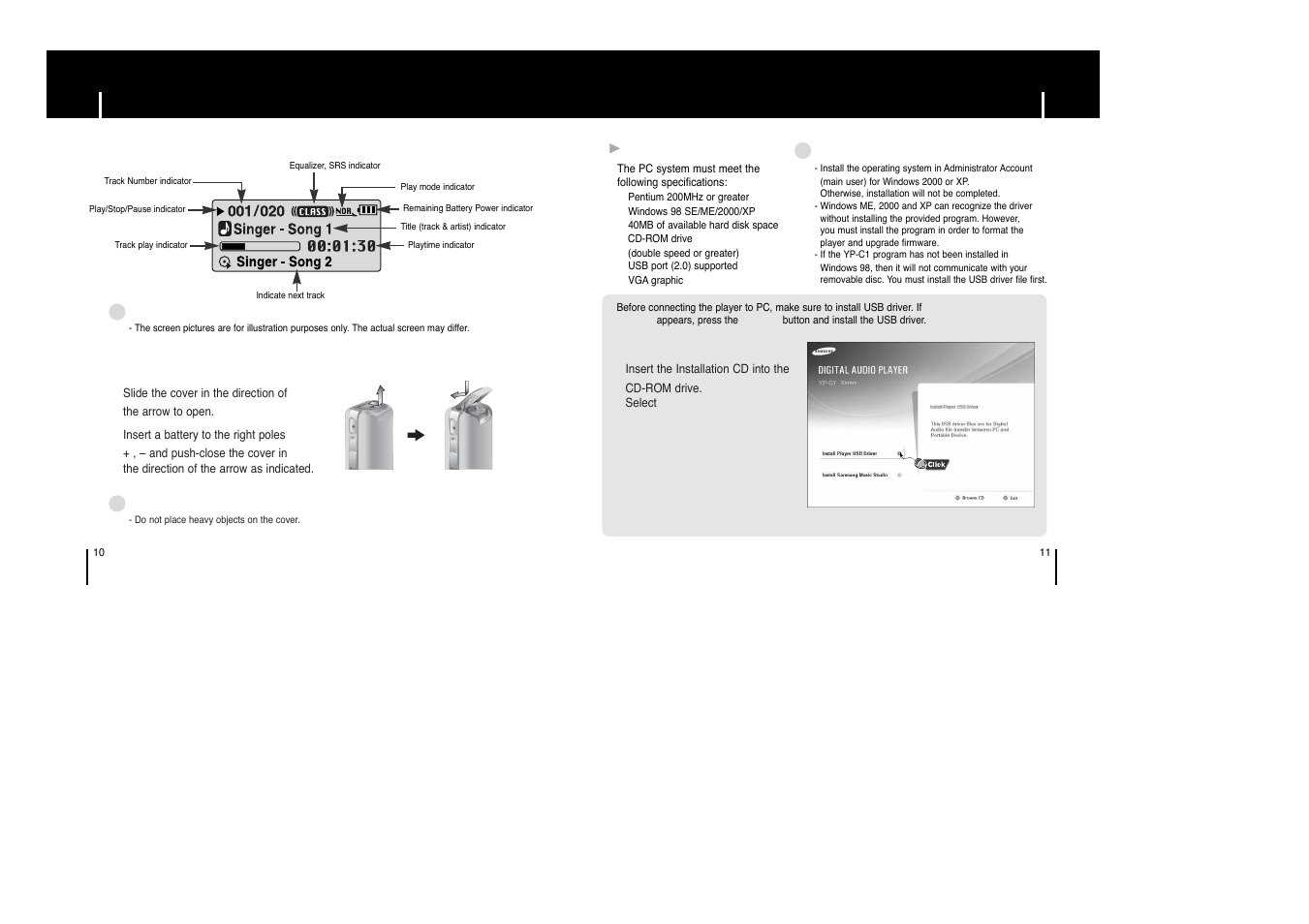 Connection to computer, Connecting the player to pc, Connecting the player to pc location of controls | Samsung YP-C1 H User Manual | Page 6 / 28