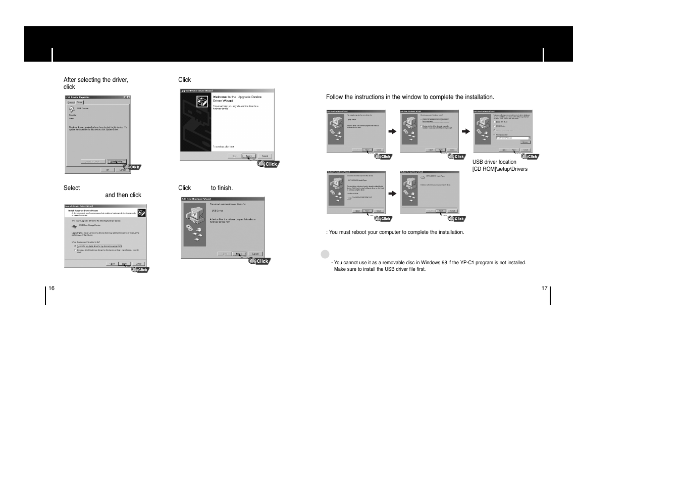 Manual installation of usb driver | Samsung YP-C1 H User Manual | Page 9 / 28