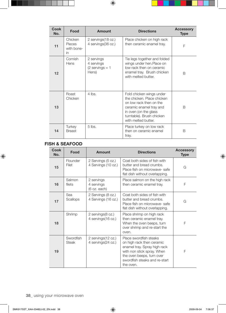 Fish & seafood | Samsung SMK9175ST User Manual | Page 38 / 60