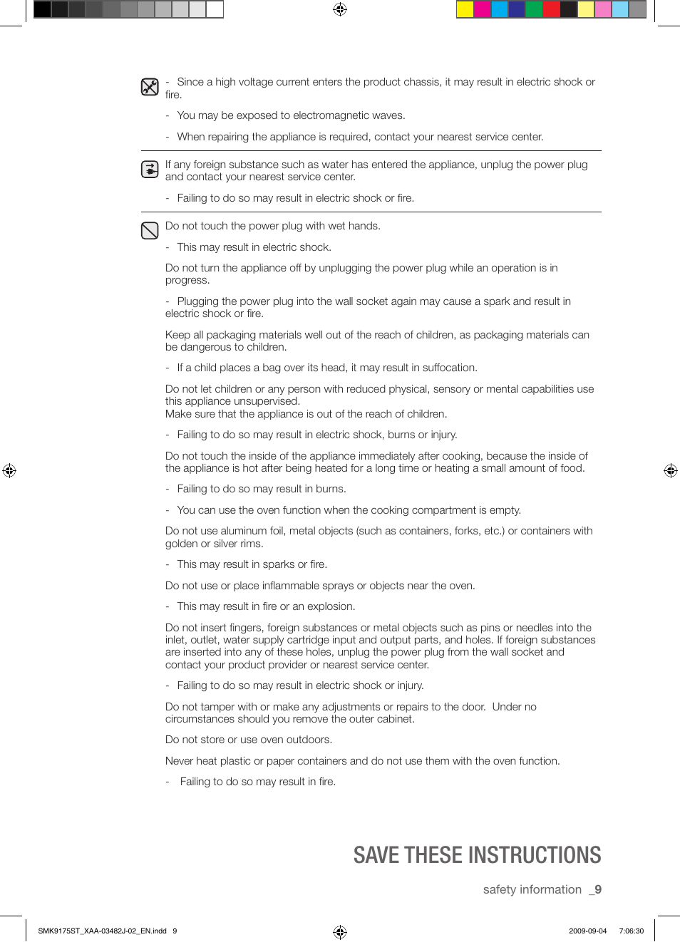 Save these instructions | Samsung SMK9175ST User Manual | Page 9 / 60