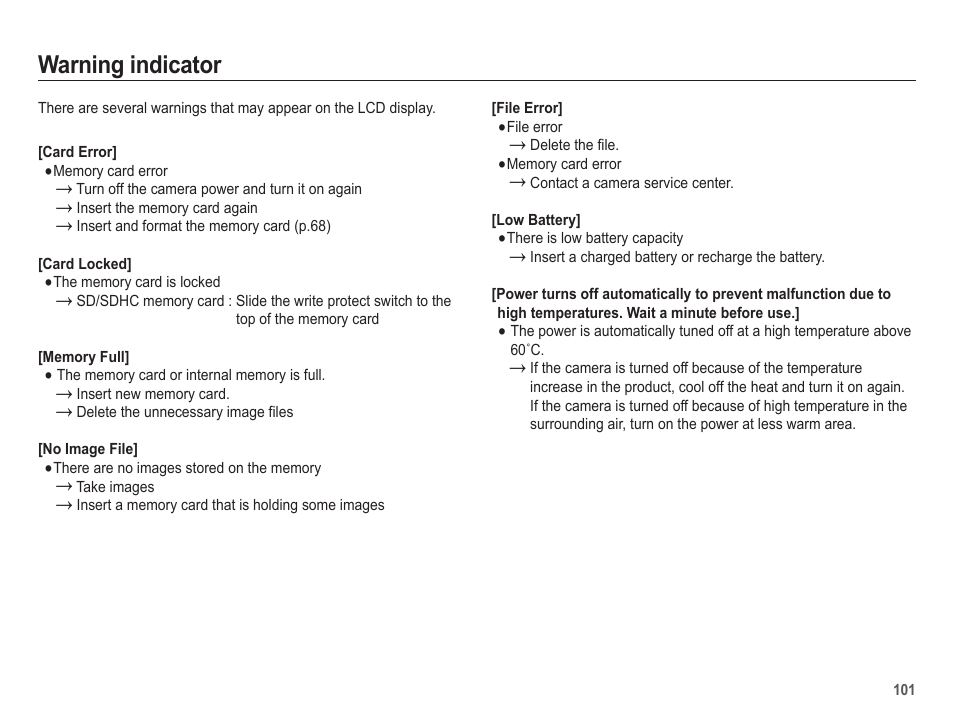 Warning indicator | Samsung WB5500 User Manual | Page 102 / 120