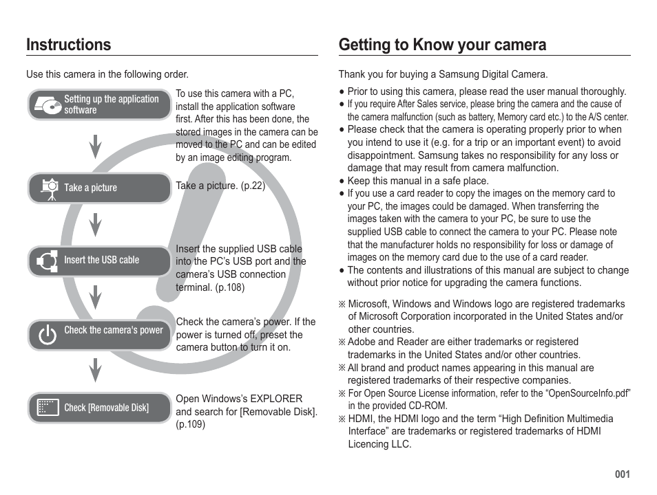 Getting to know your camera instructions | Samsung WB5500 User Manual | Page 2 / 120
