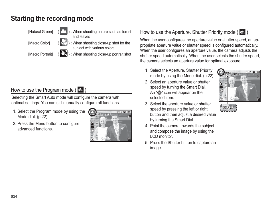 Starting the recording mode | Samsung WB5500 User Manual | Page 25 / 120