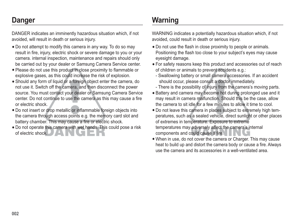 Warning, Danger | Samsung WB5500 User Manual | Page 3 / 120