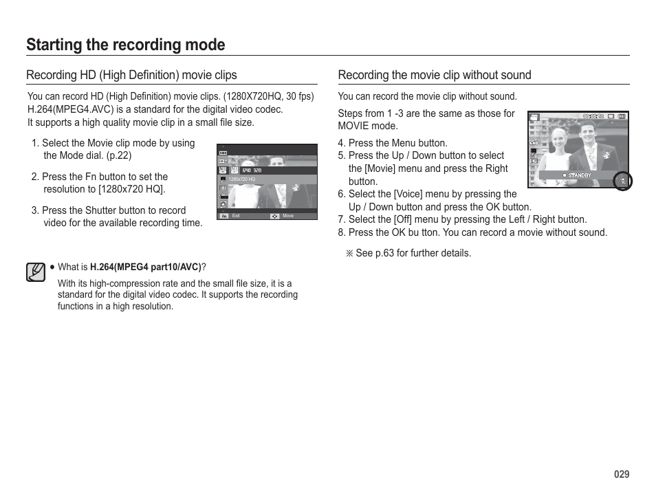 Starting the recording mode | Samsung WB5500 User Manual | Page 30 / 120