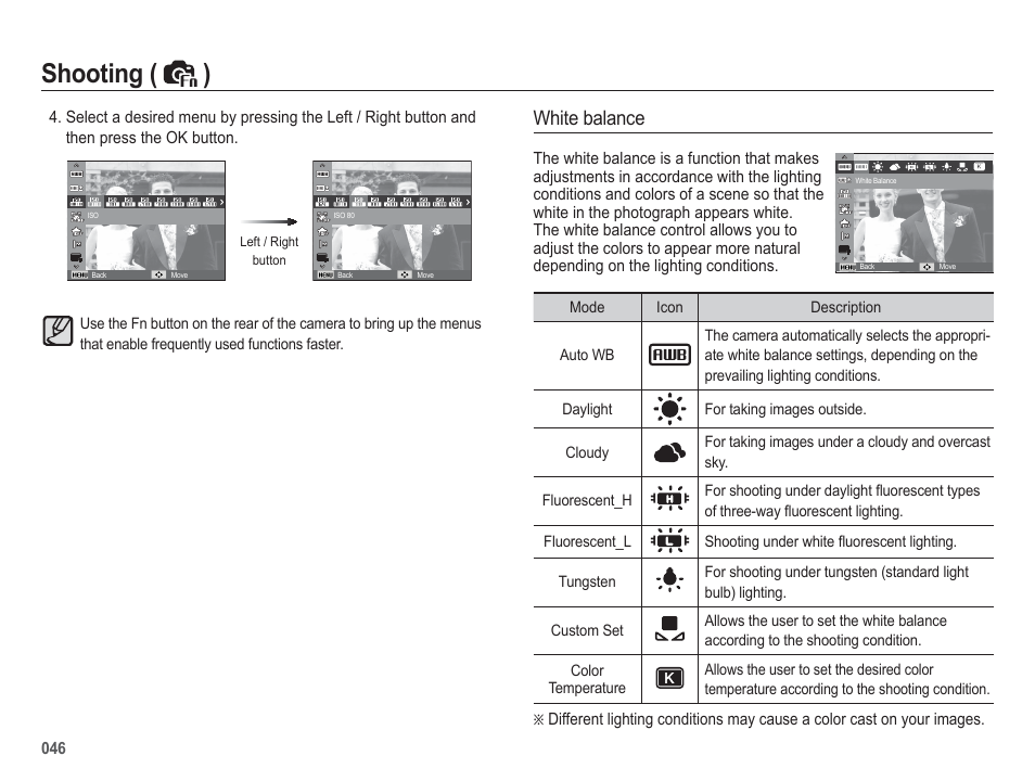 Shooting ( ), White balance | Samsung WB5500 User Manual | Page 47 / 120