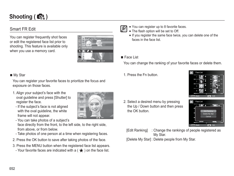 Shooting ( ), Smart fr edit | Samsung WB5500 User Manual | Page 53 / 120