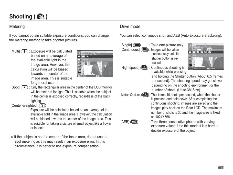 Shooting ( ) | Samsung WB5500 User Manual | Page 56 / 120