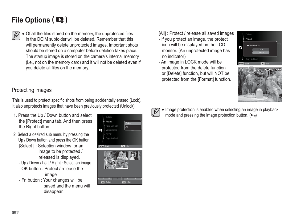 File options ( ), Protecting images | Samsung WB5500 User Manual | Page 93 / 120