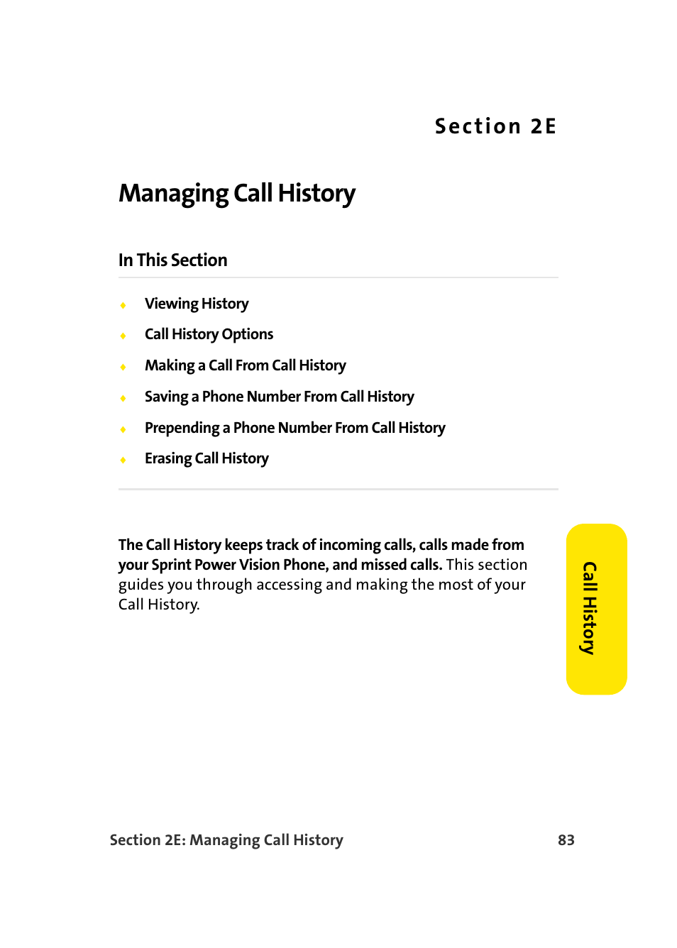 Managing call history, 2e. managing call history, Ca ll his tor y | Samsung A900 User Manual | Page 107 / 272