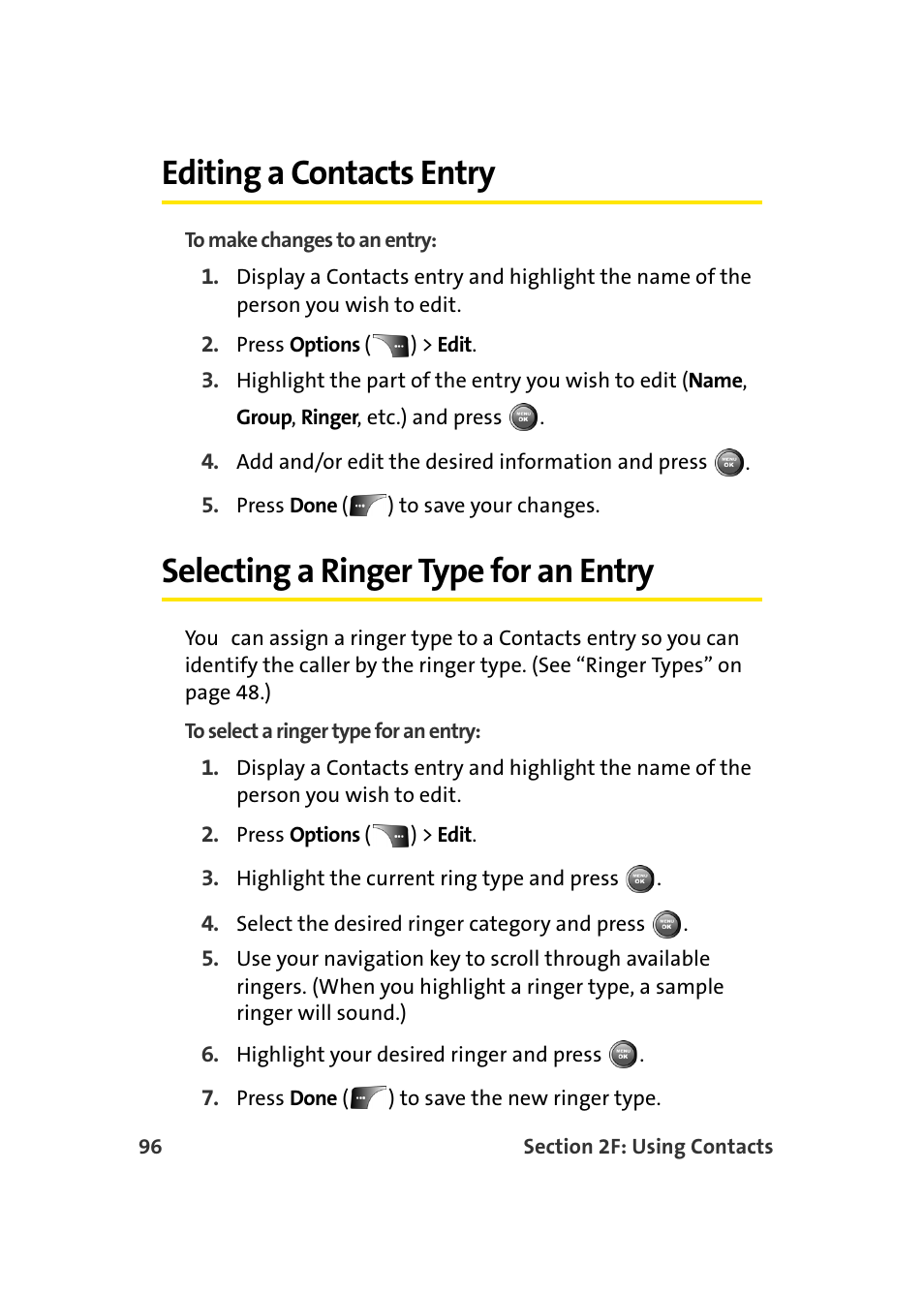 Editing a contacts entry, Selecting a ringer type for an entry | Samsung A900 User Manual | Page 120 / 272