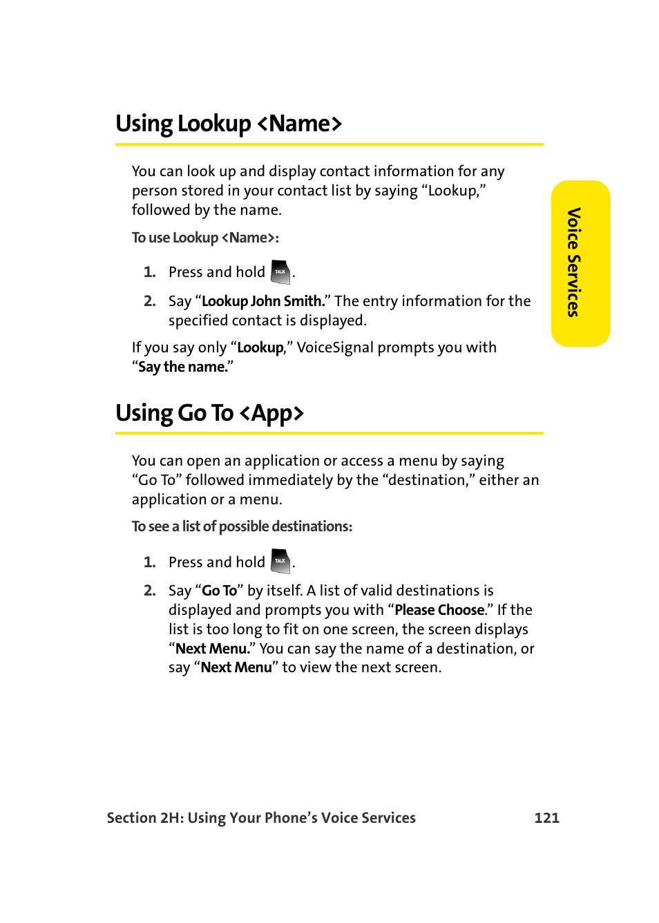 Using lookup <name, Using go to <app | Samsung A900 User Manual | Page 145 / 272