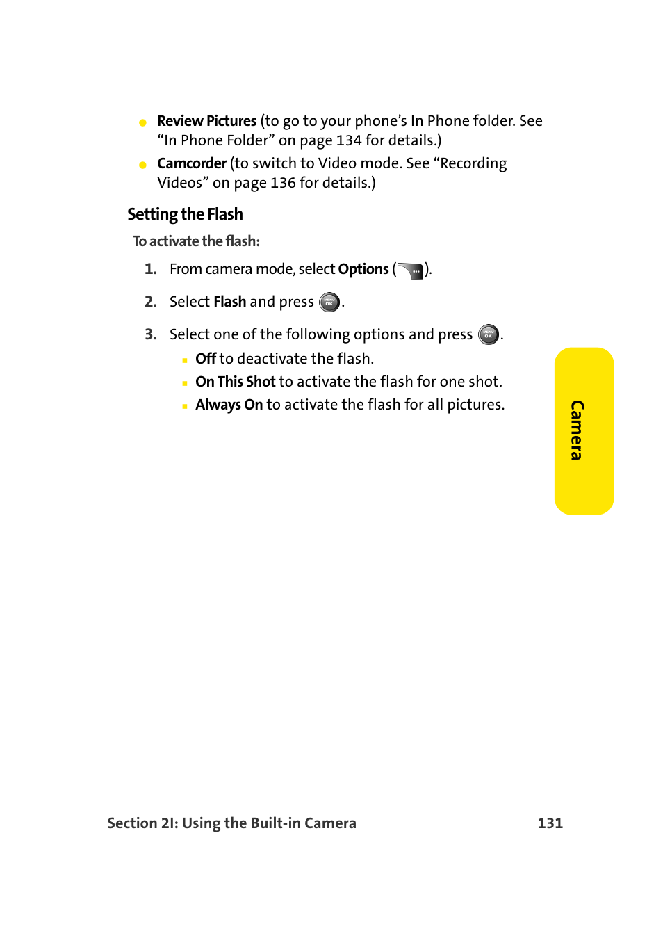 Ca m e ra, Setting the flash | Samsung A900 User Manual | Page 155 / 272