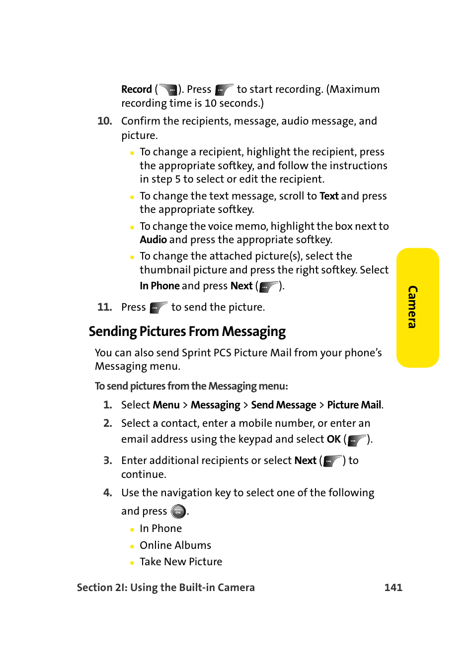 Sending pictures from messaging, Ca m e ra | Samsung A900 User Manual | Page 165 / 272