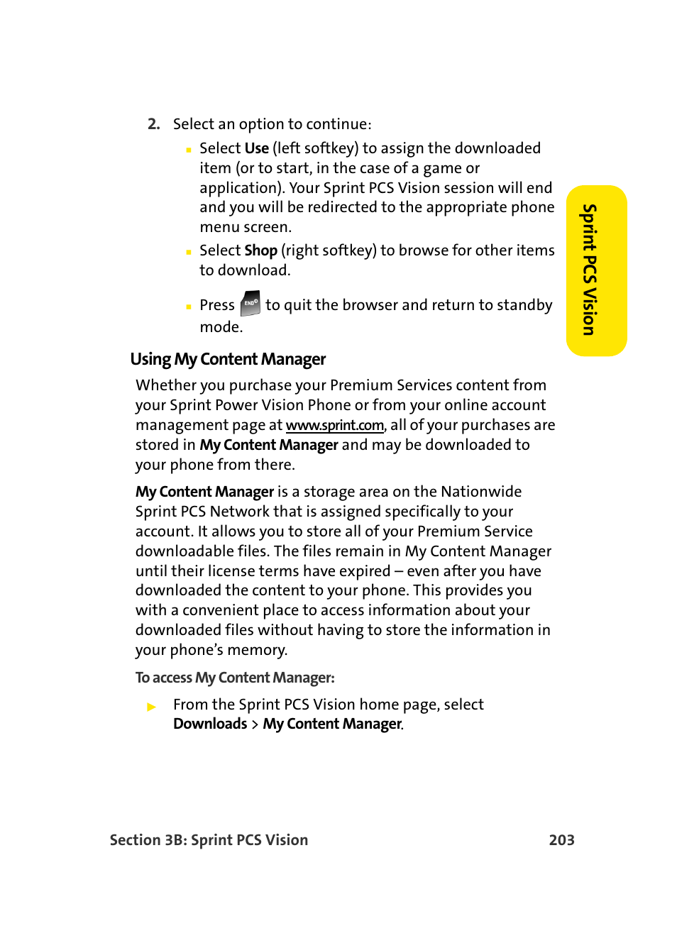 Spr in t pcs v ision, Using my content manager | Samsung A900 User Manual | Page 227 / 272