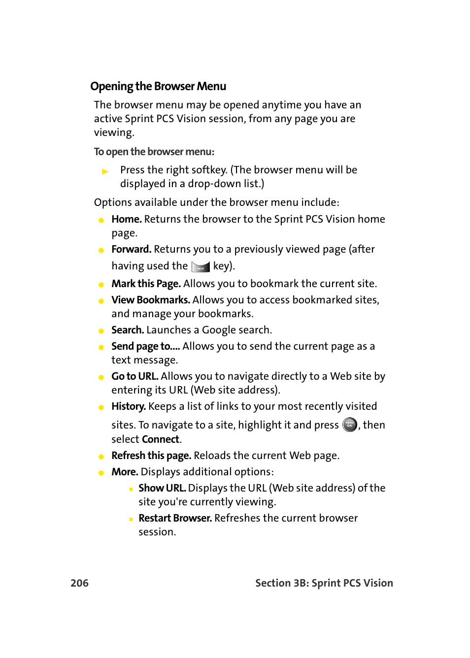 Opening the browser menu | Samsung A900 User Manual | Page 230 / 272