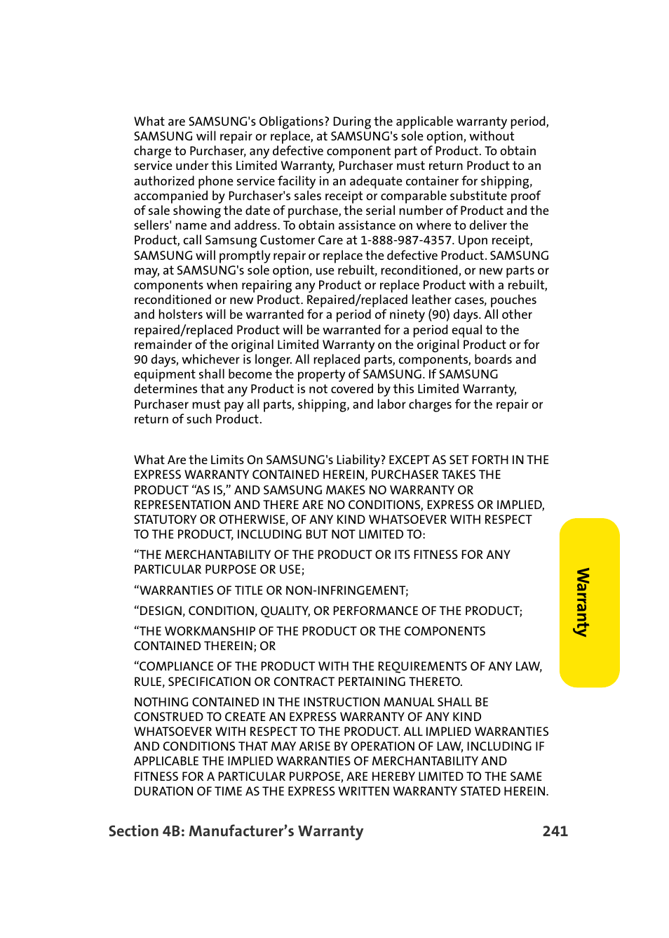 Wa rra n ty | Samsung A900 User Manual | Page 265 / 272