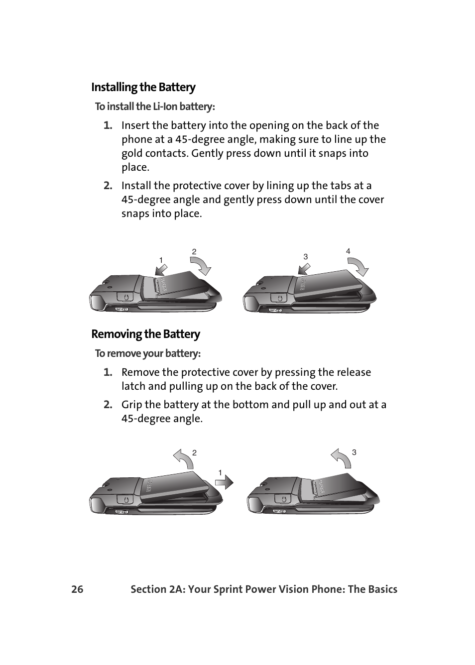 Installing the battery, Removing the battery | Samsung A900 User Manual | Page 50 / 272