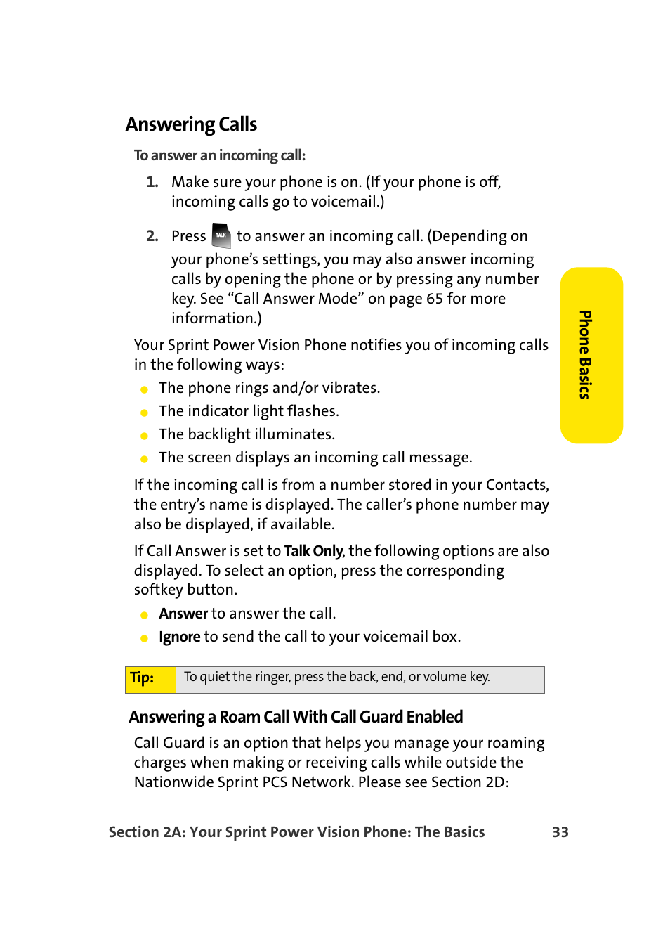 Answering calls, Answering a roam call with call guard enabled | Samsung A900 User Manual | Page 57 / 272