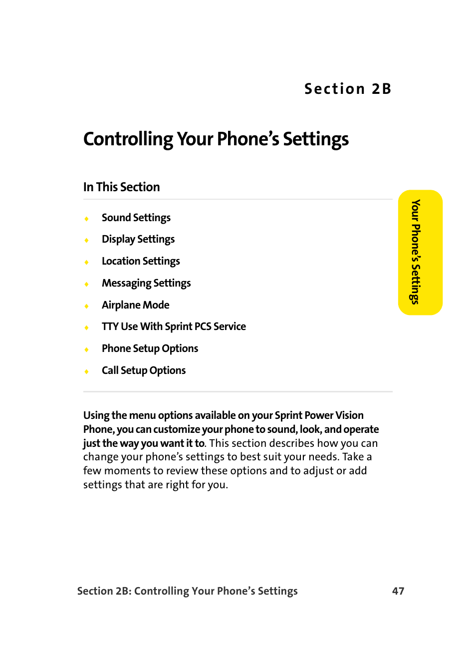 Controlling your phone’s settings, 2b. controlling your phone’s settings | Samsung A900 User Manual | Page 71 / 272