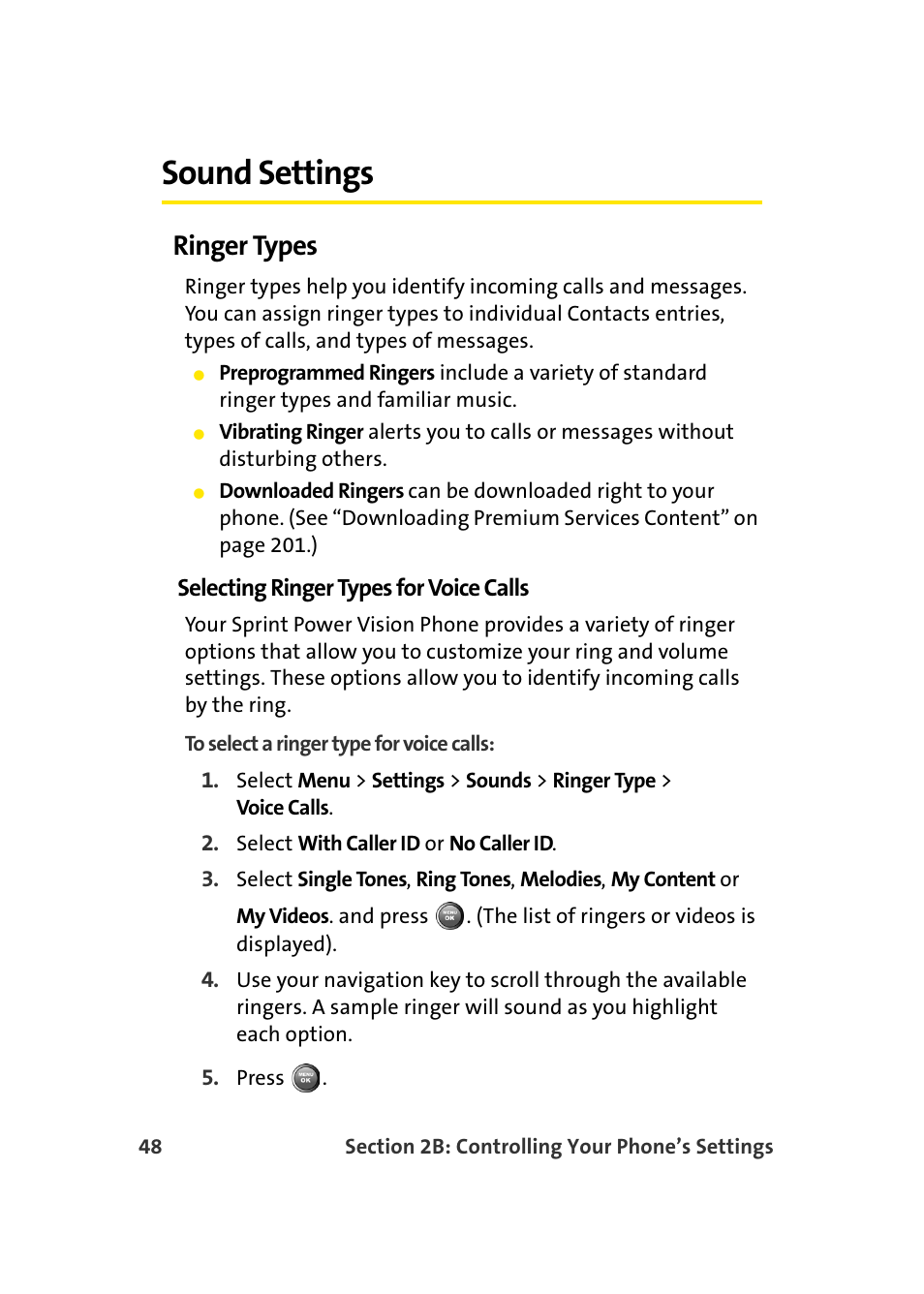 Sound settings, Ringer types | Samsung A900 User Manual | Page 72 / 272