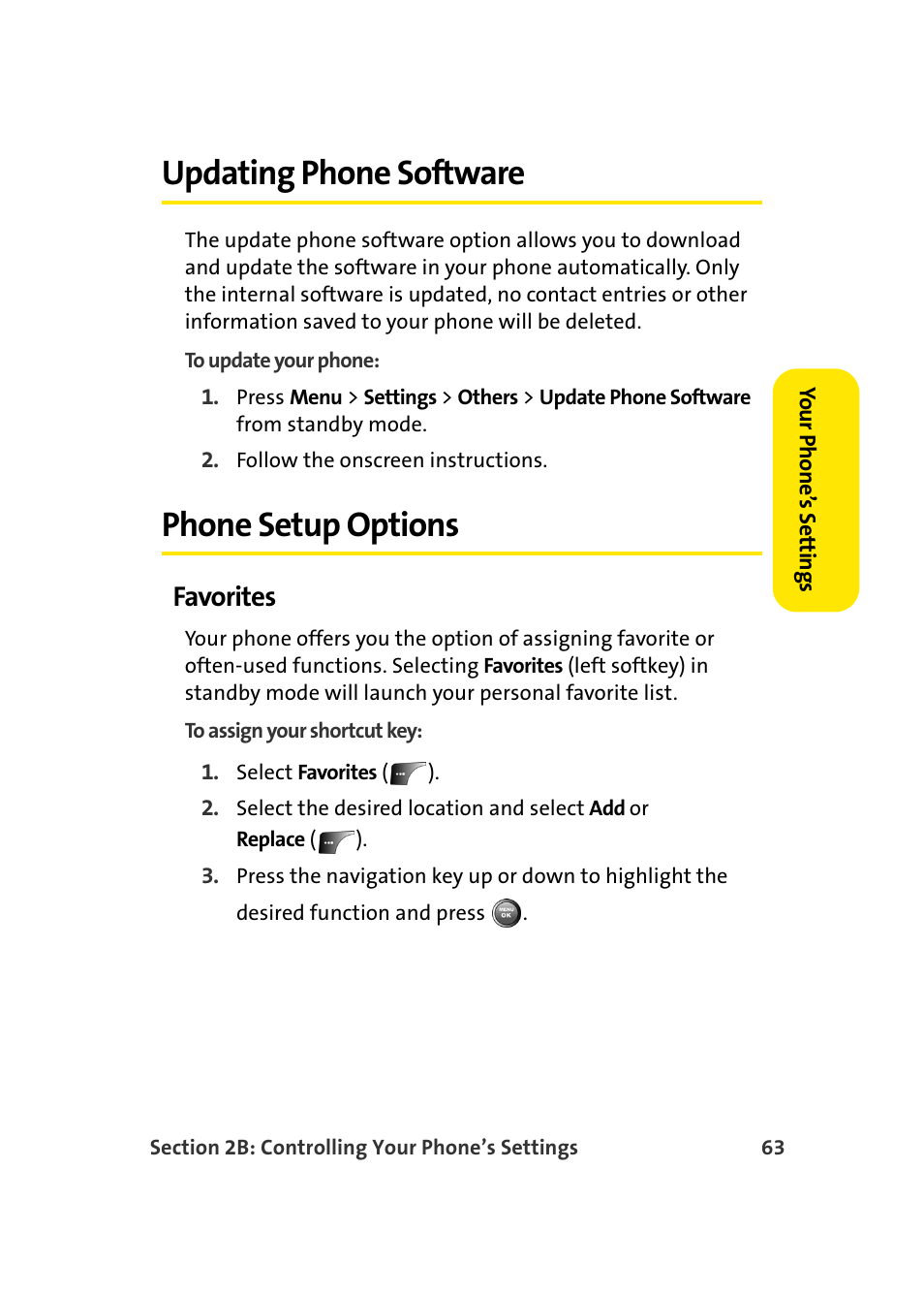 Updating phone software, Phone setup options, Favorites | Samsung A900 User Manual | Page 87 / 272