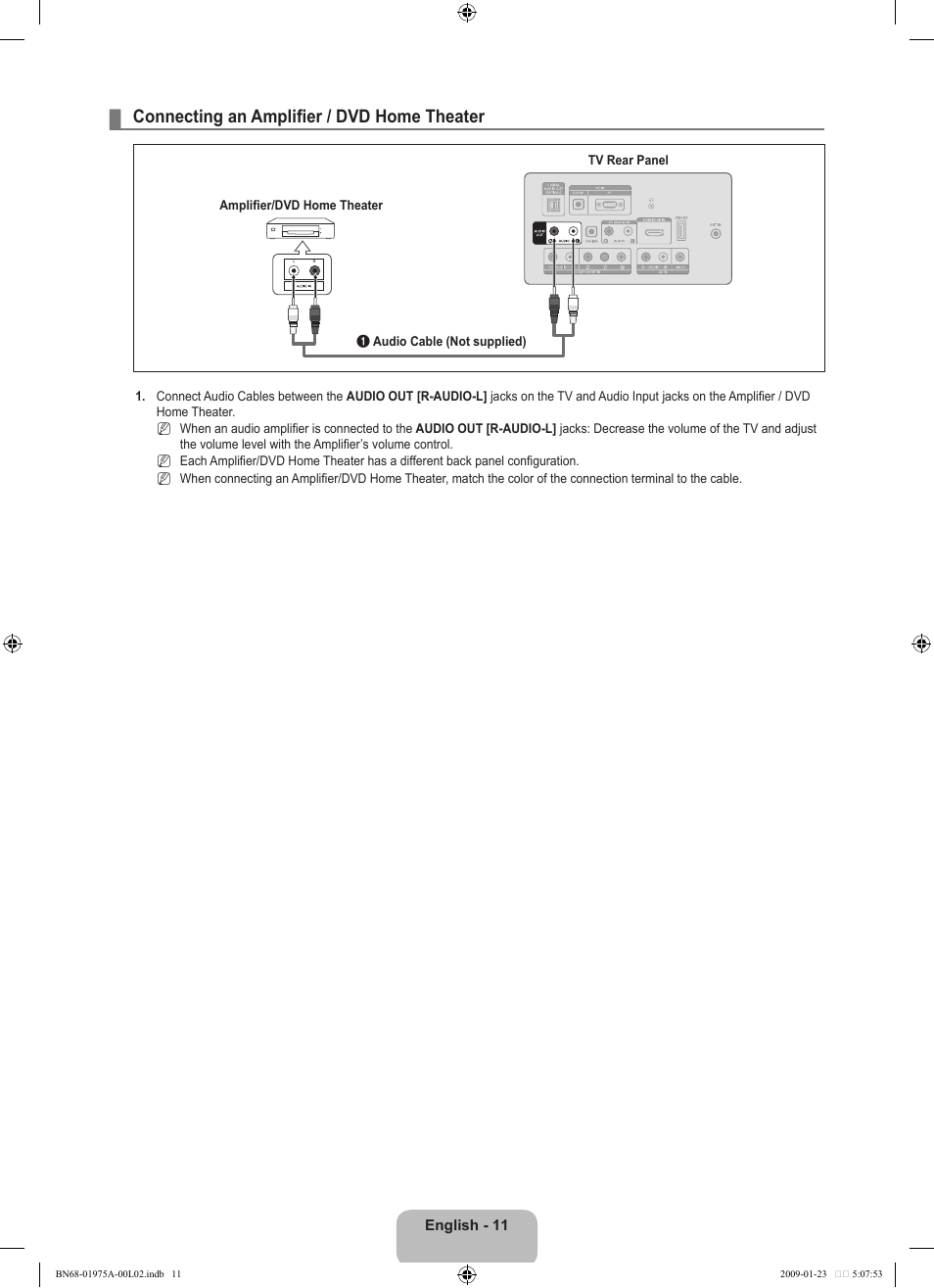 Connecting an amplifier / dvd home theater | Samsung BN68-01975A-01 User Manual | Page 13 / 93