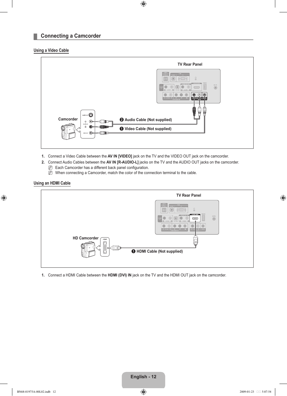 Connecting a camcorder | Samsung BN68-01975A-01 User Manual | Page 14 / 93